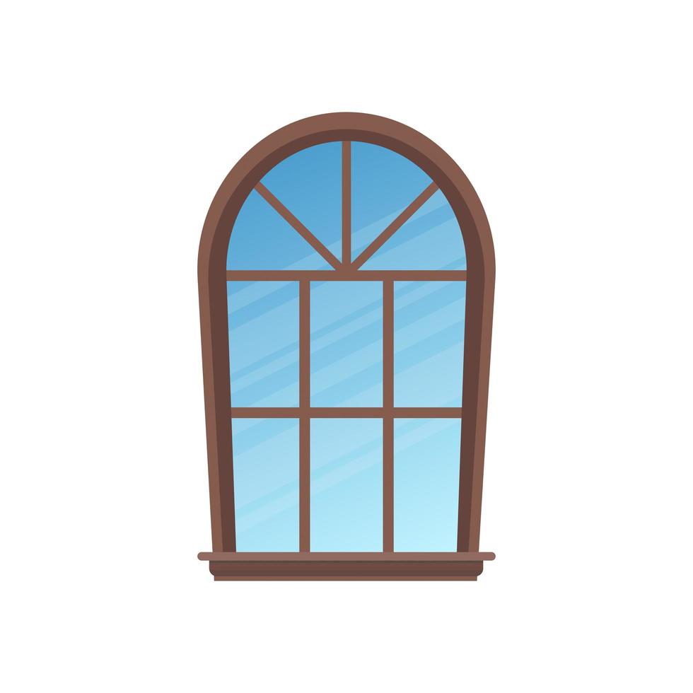 Wooden semicircular window. Window in a flat style. Isolated. Vector