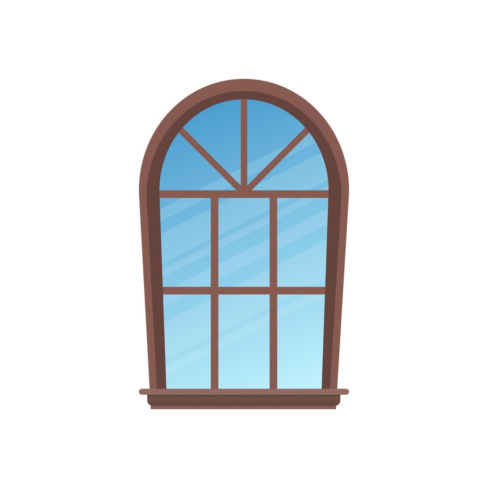 An illustration of a window with a brown frame vector