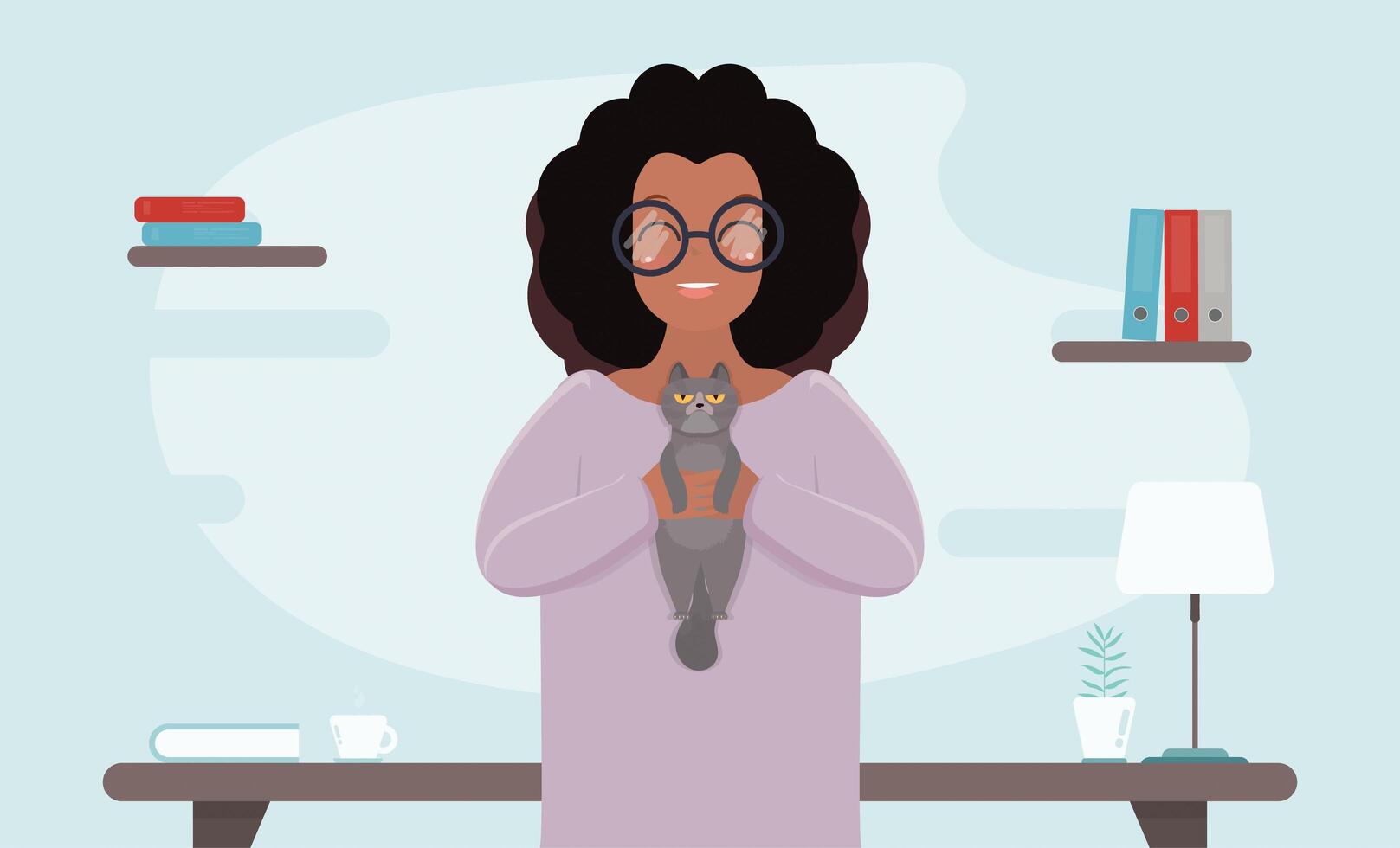 A woman with glasses holding a cat vector