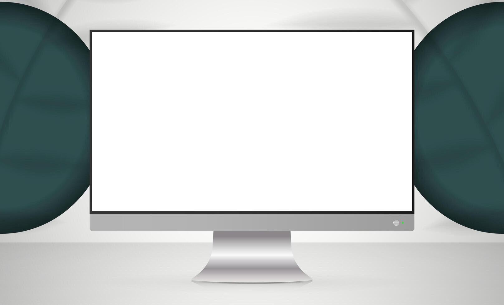 Monitor with a white screen in a light studio. Realistic style. White studio background space with shadows and shelf. Vector. vector