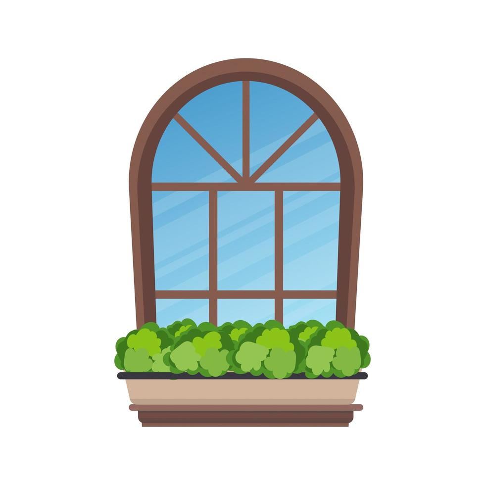 Semicircular arched window with flowers in Italian style. Vector illustration.