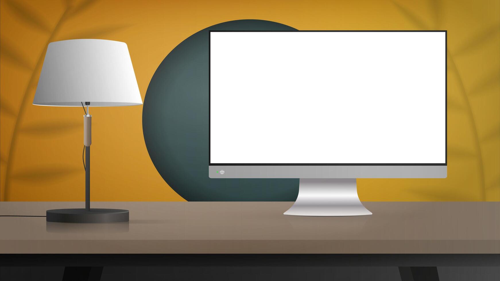 A computer screen with a lamp on a desk vector