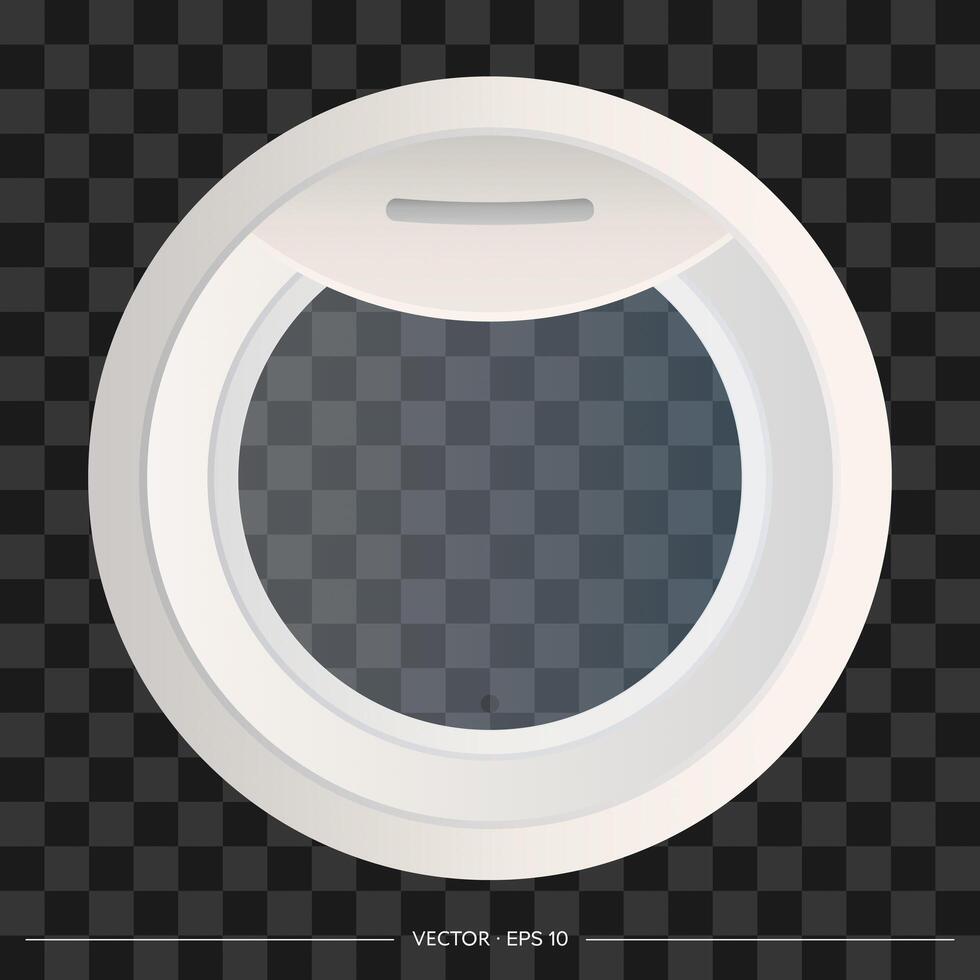 Realistic gray porthole isolated on empty space. Spaceship or airplane window plan on transparent backdrop. Vector illustration