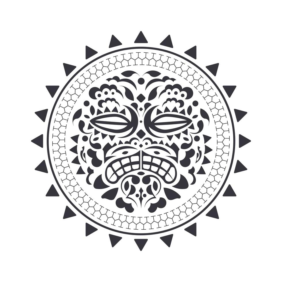 Hawaiian style tattoo. Polynesia style tattoo template. Mask of the gods. Traditional tribal ornament. Handmade. Vector illustration.