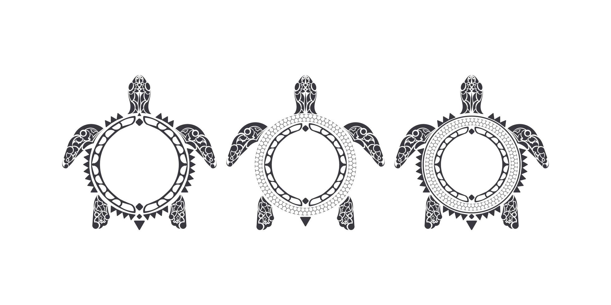conjunto de patrón de tortuga en estilo tribal polinesio. patrón de cultura maorí y polinesia. aislado. ilustración vectorial vector