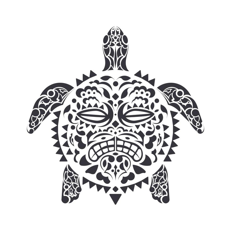 Turtle in Tribal Polynesian tattoo style. Turtle shell mask. Maori and Polynesian culture pattern. Handmade. Vector illustration.