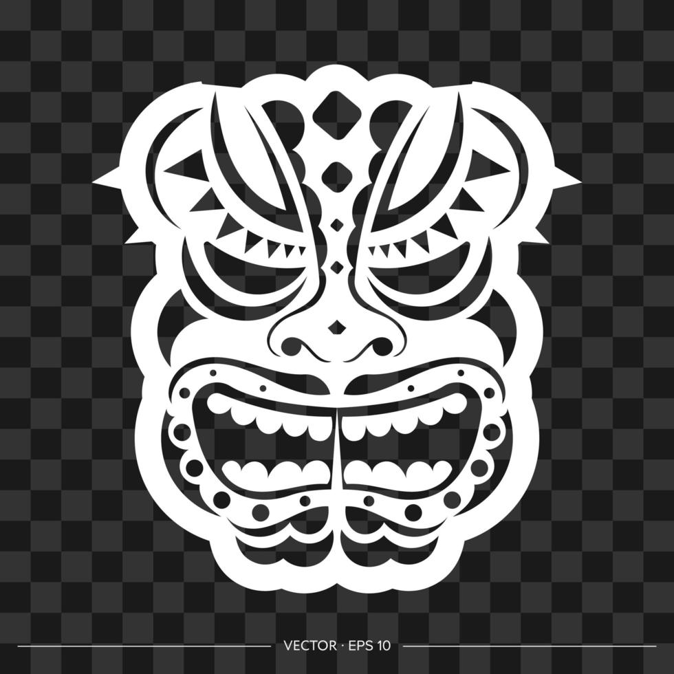 Polynesia mask from patterns. The contour of the face or mask of a warrior. Polynesian, Hawaiian or Maori patterns. Template for print, t-shirt or tattoo. Vector illustration.