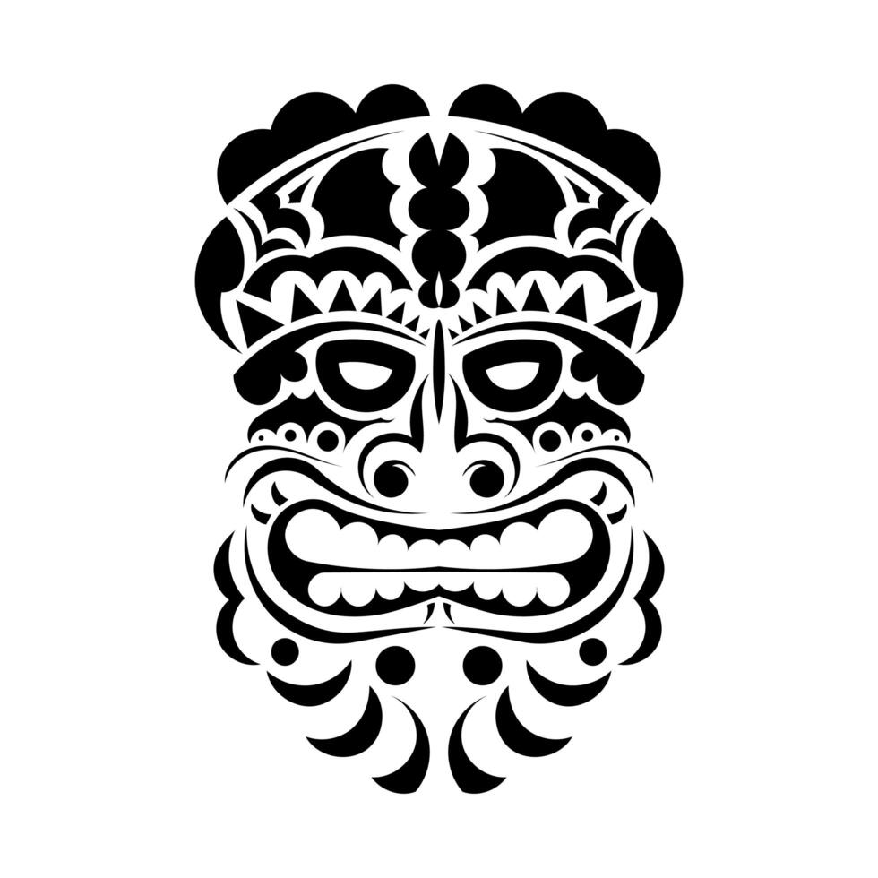 Hawaiian tribal face mask. Face in Polynesian or Maori style. The ears of the ancient tribes. Good for prints, tattoos, and t-shirts. Isolated. Vector