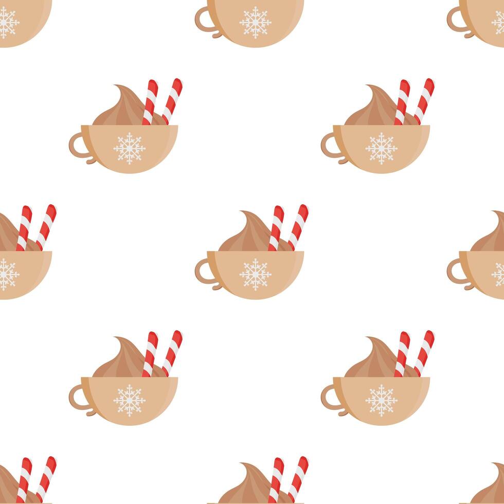 Seamless pattern with a cup of hot drink. Good for backgrounds, wrapping paper, and gifts. Vector illustration, flat style.