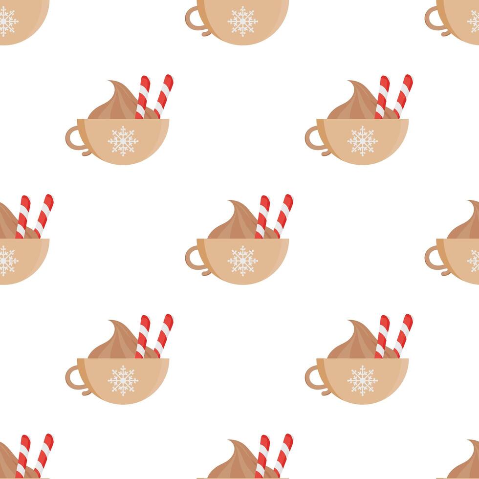 Seamless pattern with a cup of hot drink. Good for backgrounds, wrapping paper, and gifts. Vector illustration, flat style.