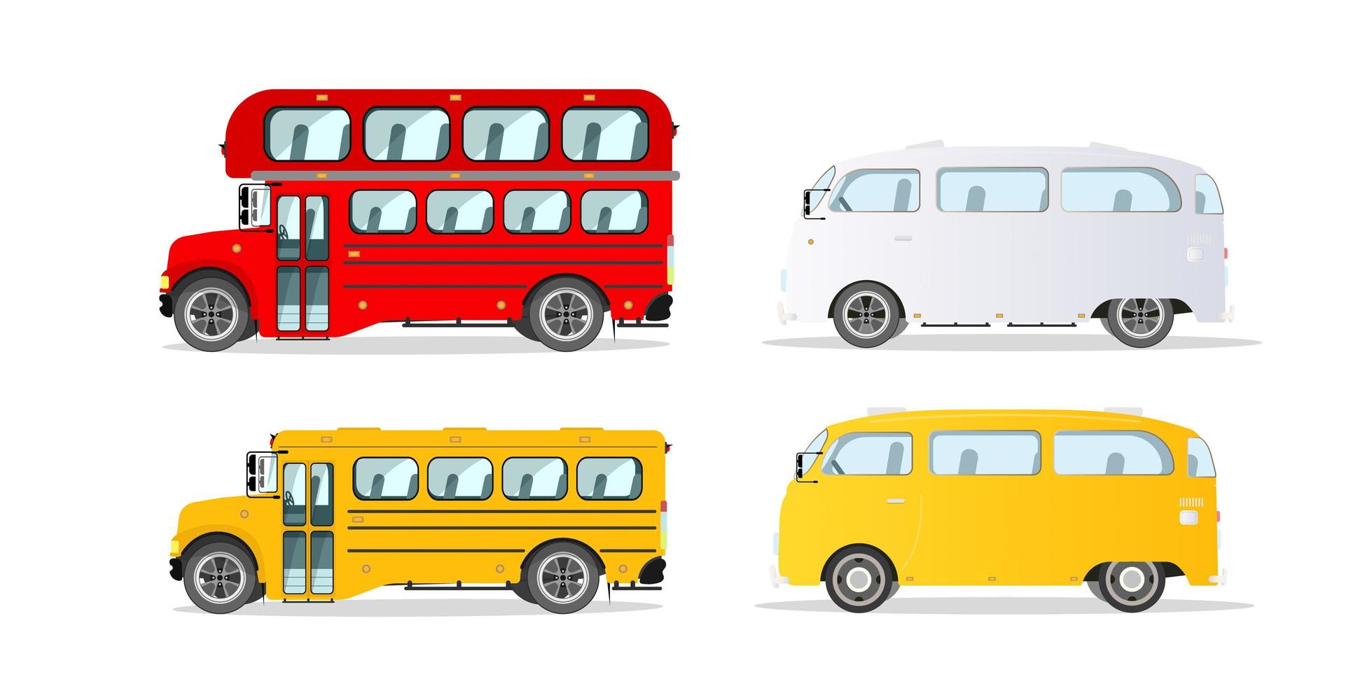 Set of buses isolated on white background. School bus, public transport. Vector. vector