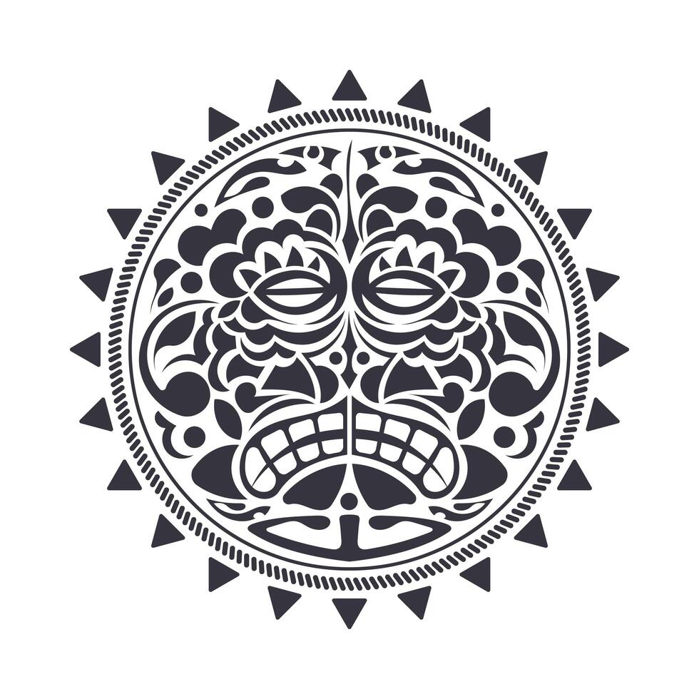 Frightening masks in the Polynesian native ornament. Polynesian tattoo design mask. Isolated vector illustration