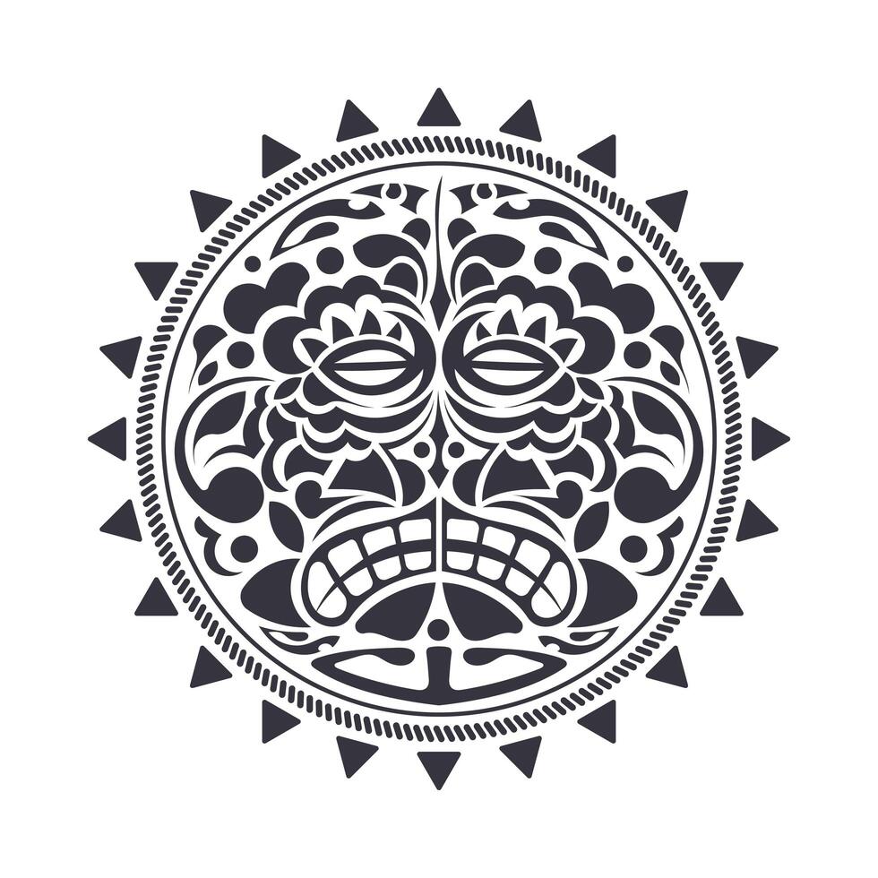 Frightening masks in the Polynesian native ornament. Polynesian tattoo design mask. Isolated vector illustration