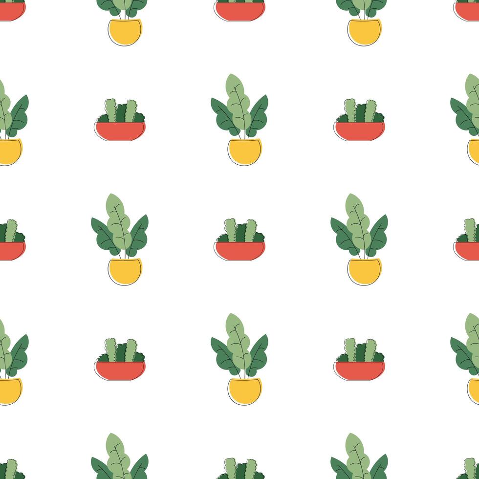 Minimalistic background with flower pots and triangles. Seamless pattern. graphic design vector
