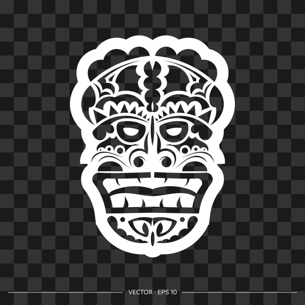 Polynesian mask from patterns. The contour of the face or mask of a warrior. Template for print, t-shirt or tattoo. Vector illustration.