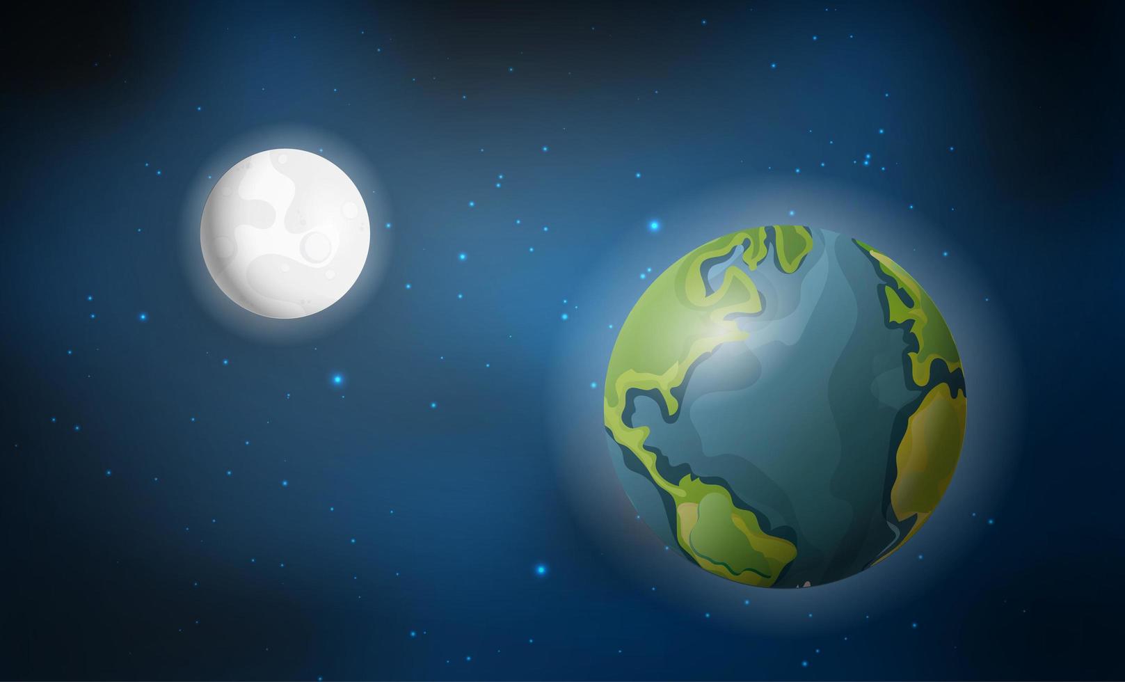 planeta tierra y luna realistas entre las estrellas. espacio. ilustración vectorial detallada. vector