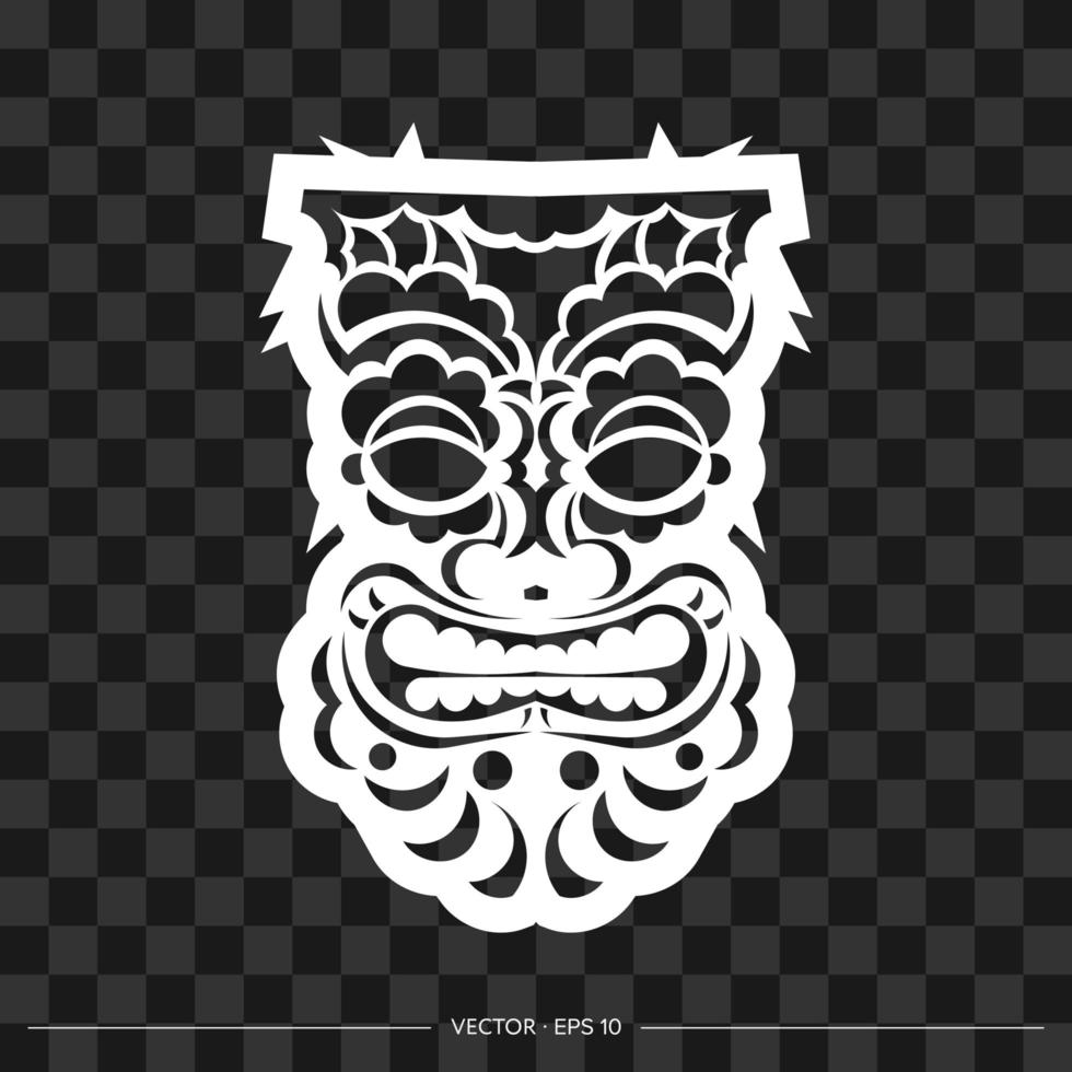 Totem in the shape of a face made of patterns. The contour of the face or mask of a warrior. Polynesian, Hawaiian or Maori patterns. For T-shirts, prints and tattoos. Vector illustration.