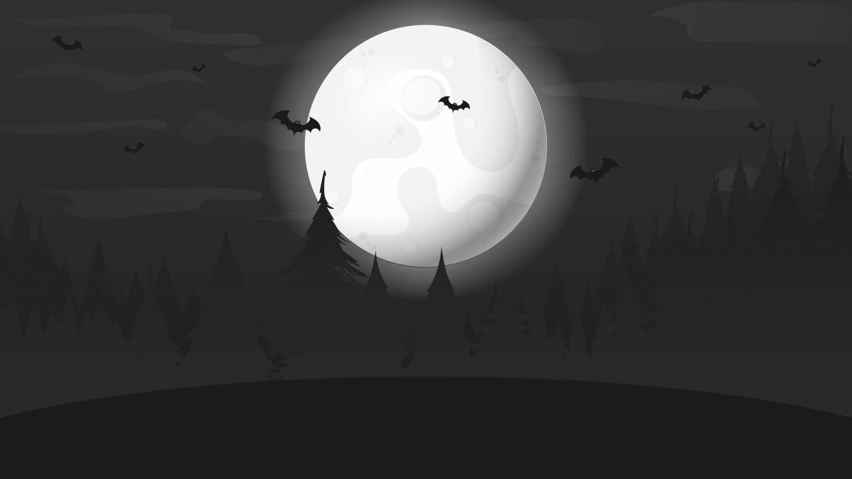 Night forest landscape with a full moon. Halloween theme. Flat illustration at night. Vector. vector