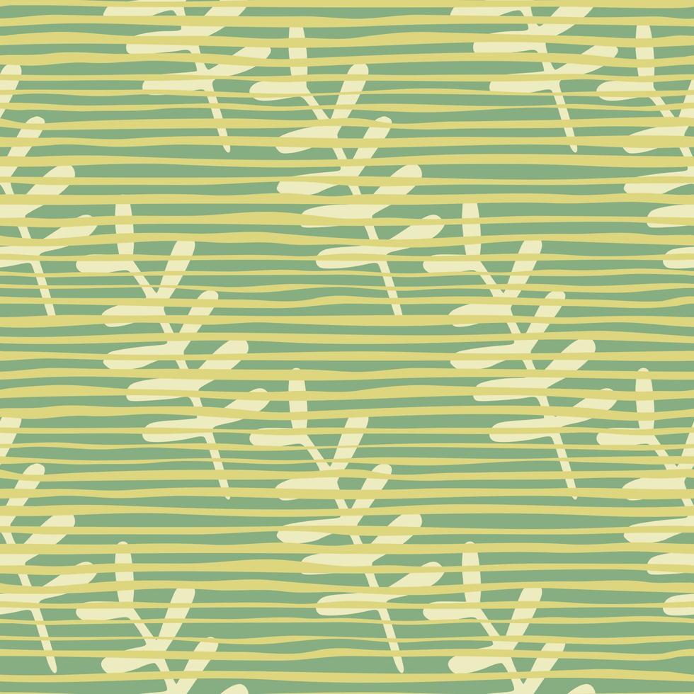 Botanic floral branches seamless pattern. Yellow elements on pastel background with green lines. Naive design. vector