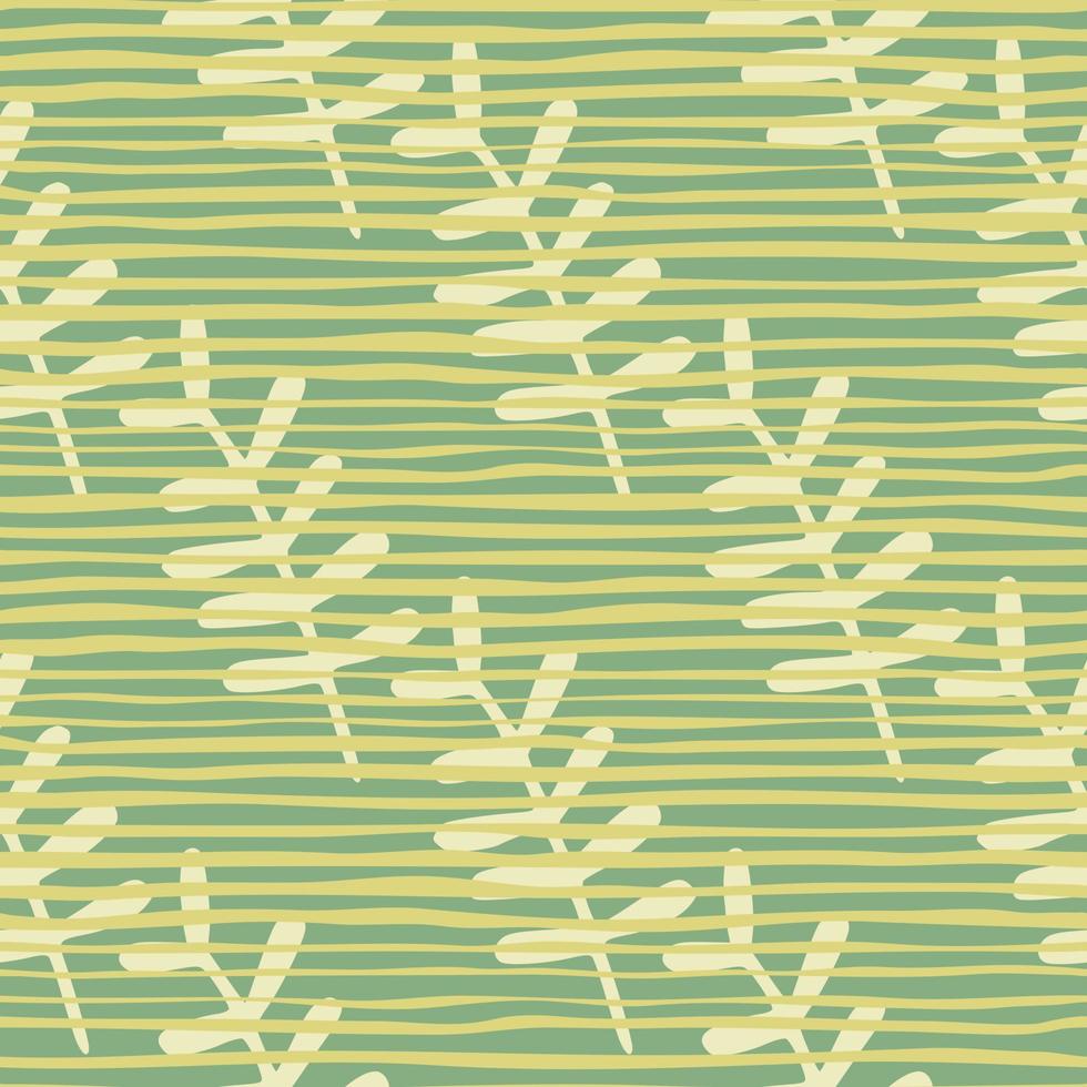 Botanic floral branches seamless pattern. Yellow elements on pastel background with green lines. Naive design. vector