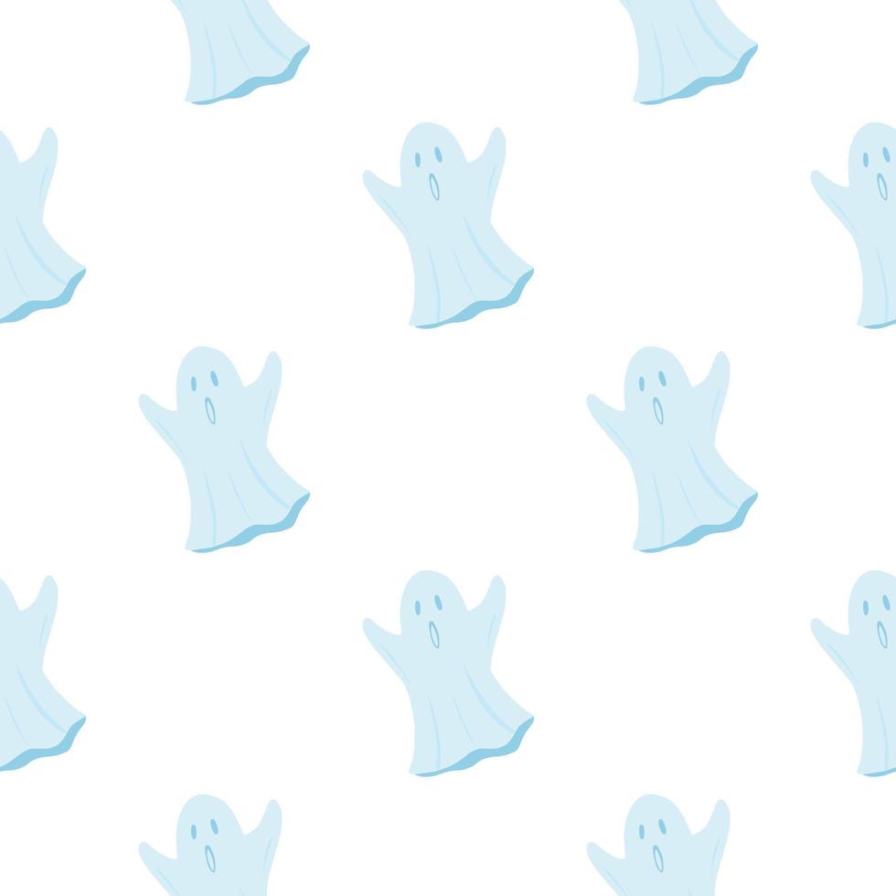 Halloween seamless pattern with simple ghosts silhouettes. Light spooky ornament on white background. vector
