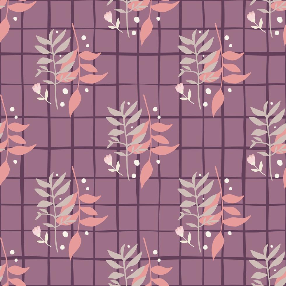 Seamless floral pattern with branches. Forest bouquet on purple lines background. vector