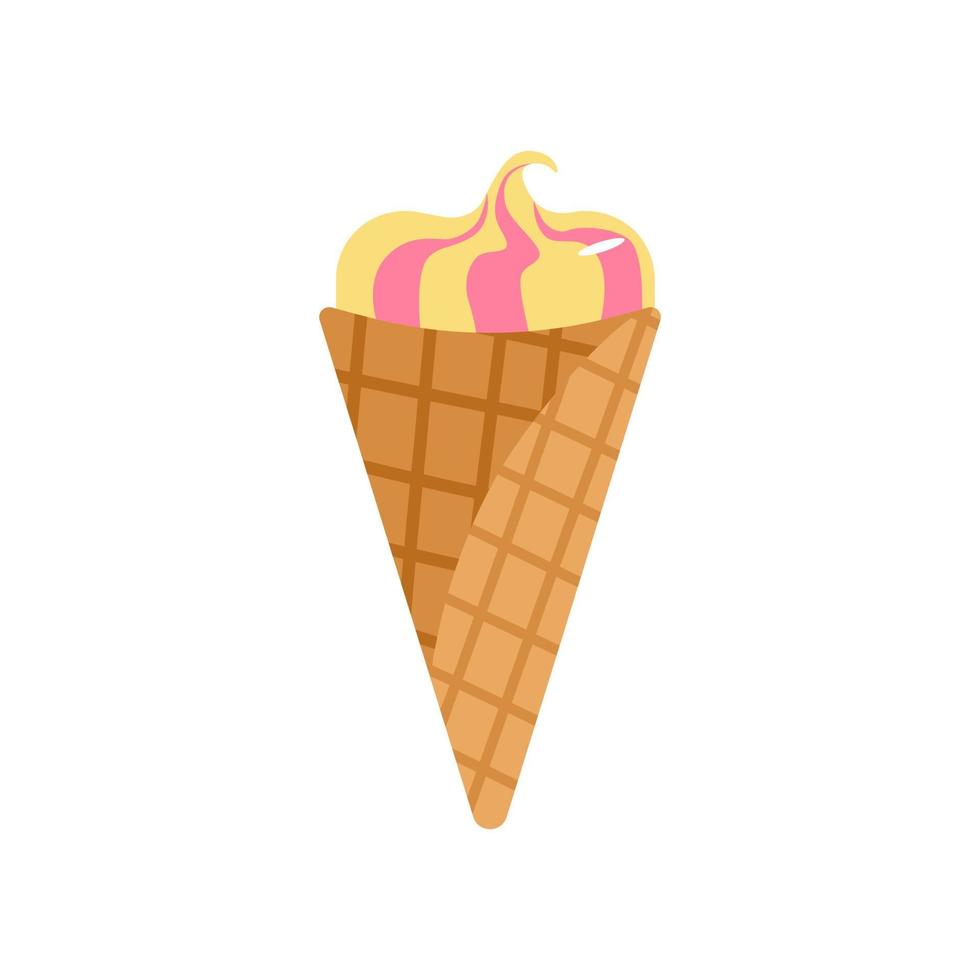 Ice cream in waffle cones in flat style isolated on white background. vector