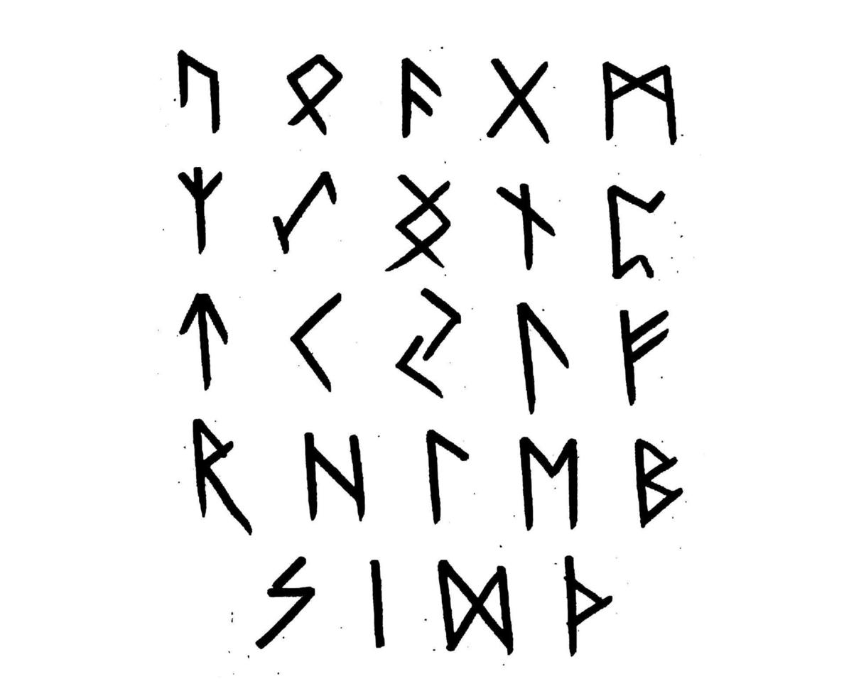 Viking runes, elder futhark alphabet. Retro norse scandinavian runes. Sketch celtic ancient letters. Old hieroglyphic occult set icons. Medieval viking symbols. Vector isolated on white background