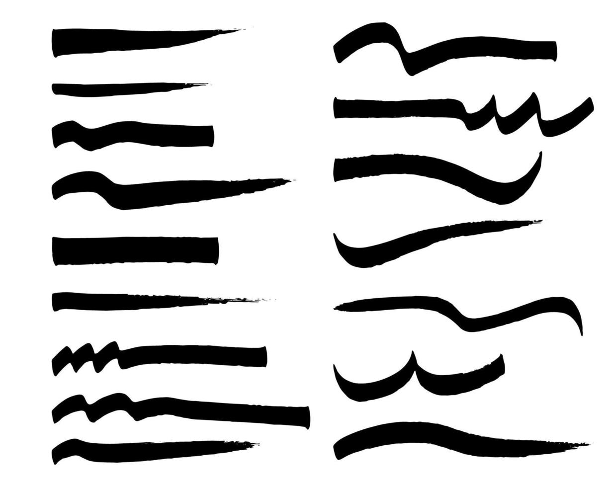 conjunto de trazos de pincel vectorial, colección de grunge de pincel negro dibujado a mano, ilustración aislada en fondo blanco vector
