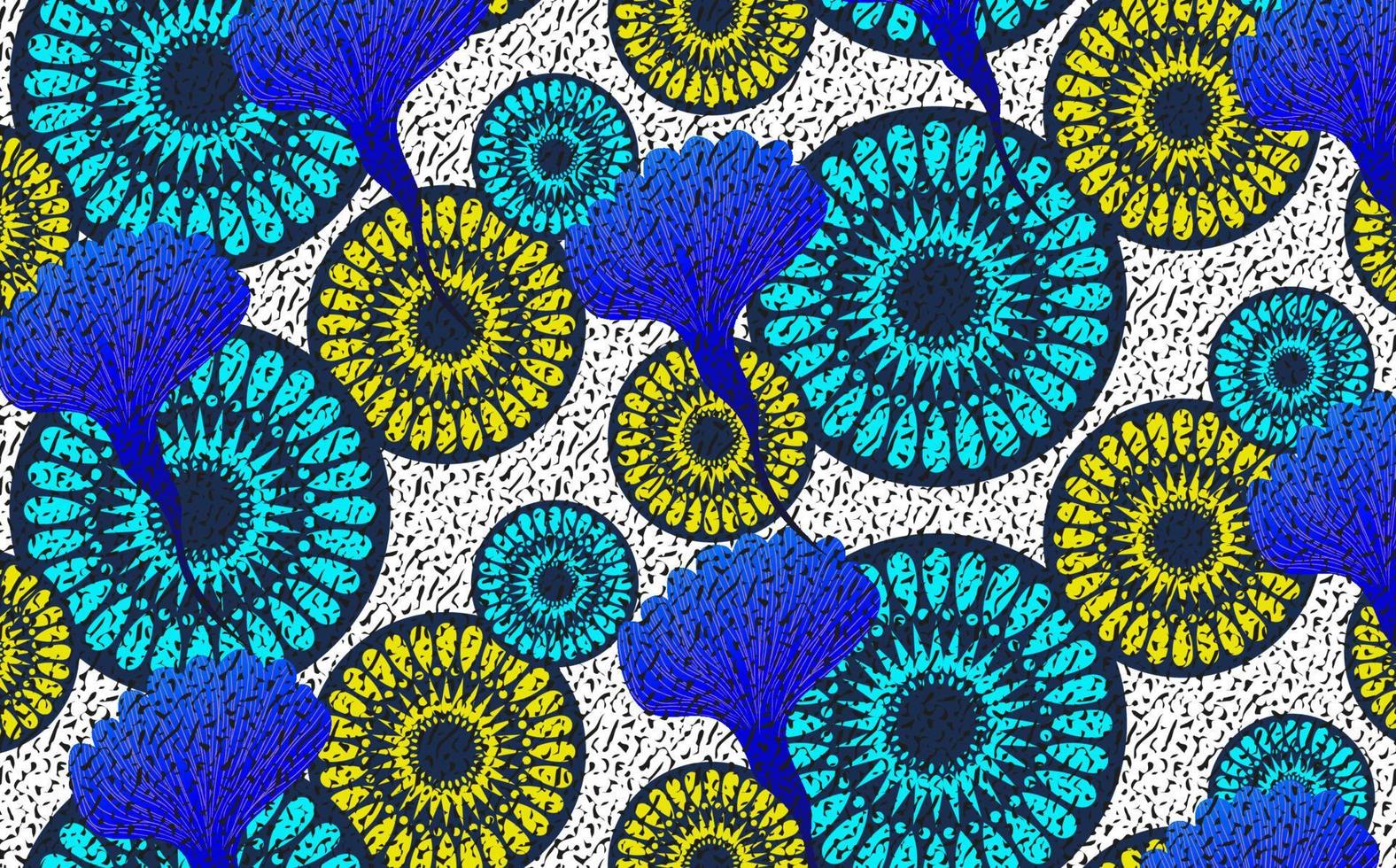 African Wax Print fabric background, Ethnic handmade ornament for your design, Afro Ethnic flowers and tribal motifs geometric elements. Vector texture, Africa colorful textile Ankara fashion style