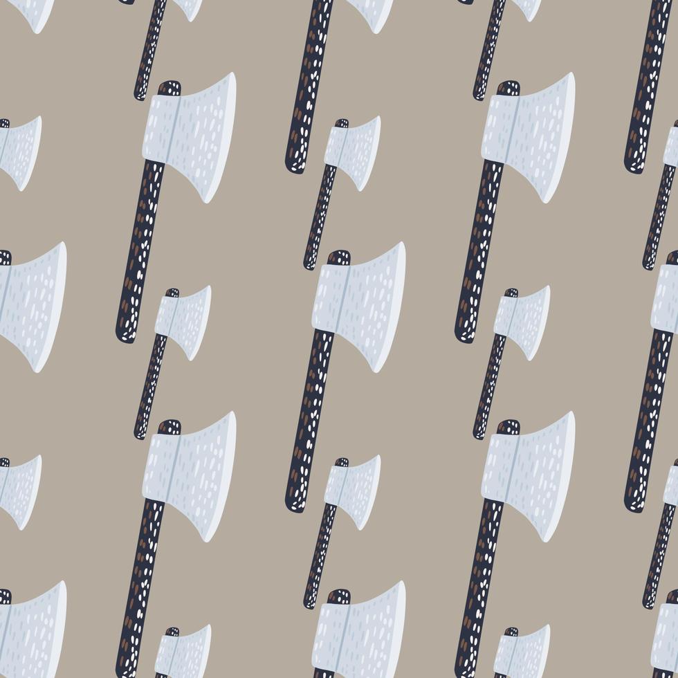 Pale seamless pattern with doodle history backdrop. Viking ax shapes on beige background. Ancient armor ornament. vector