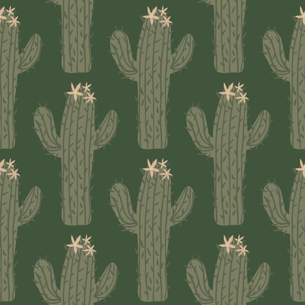 Cacti wallpaper on dark background. Cactus seamless pattern in doodle style. vector