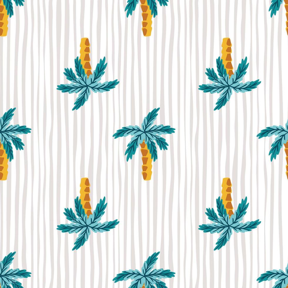 patrón sin costuras de estilo hawaiano con siluetas de árboles de palmeras abstractas azules brillantes. fondo gris rayado. vector