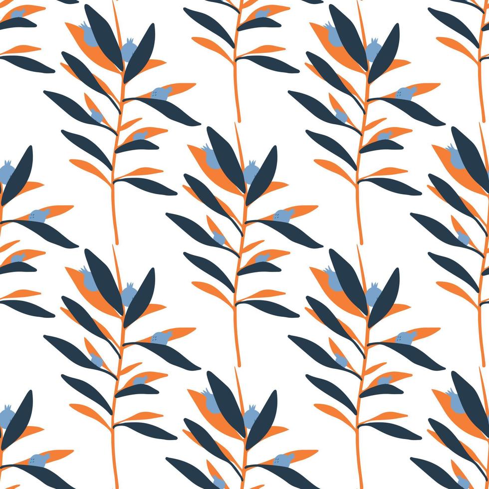 Seamless pattern with geometric branch leaves in retro style. Botanical wallpaper. Summer tropical leaf. vector