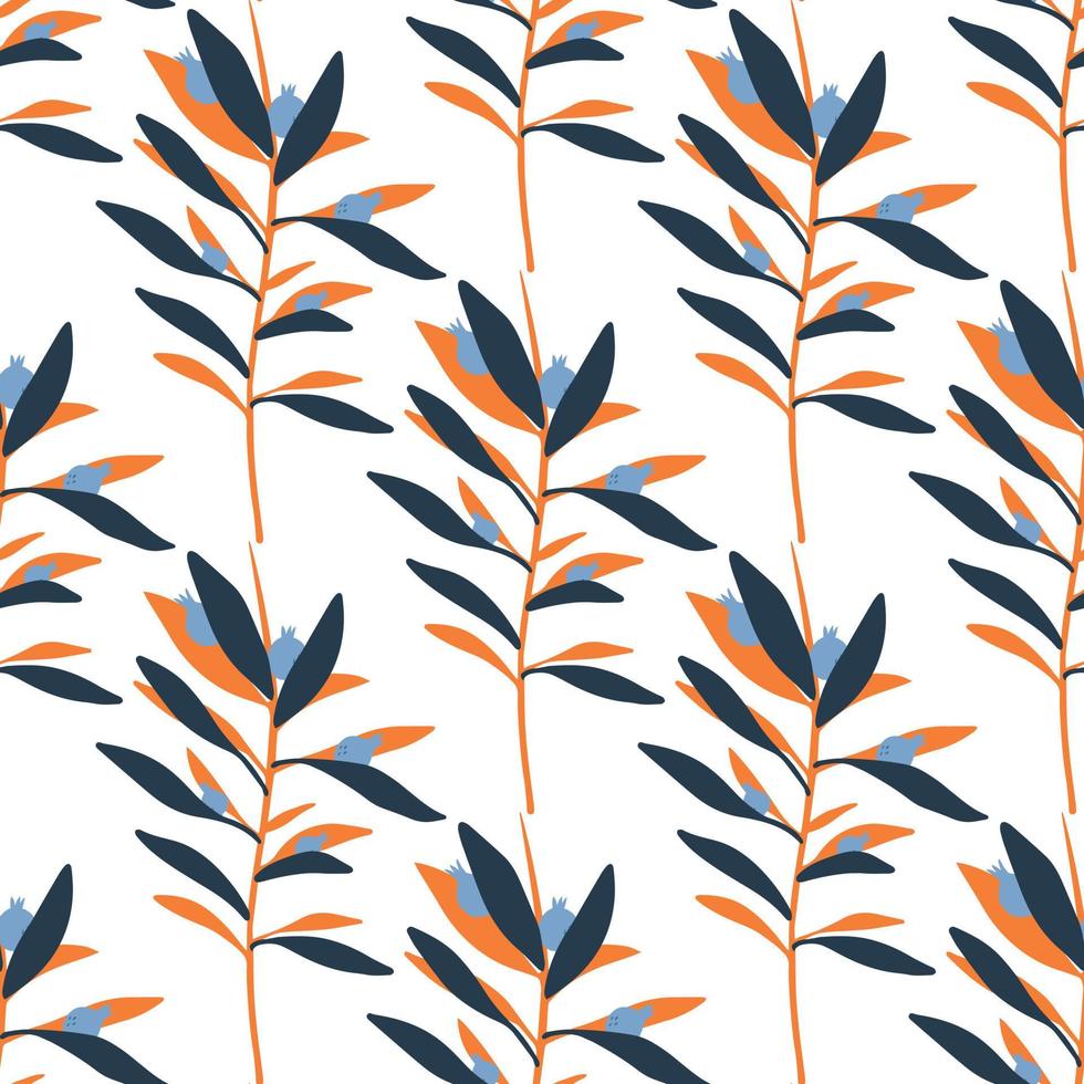 Seamless pattern with geometric branch leaves in retro style. Botanical wallpaper. Summer tropical leaf. vector