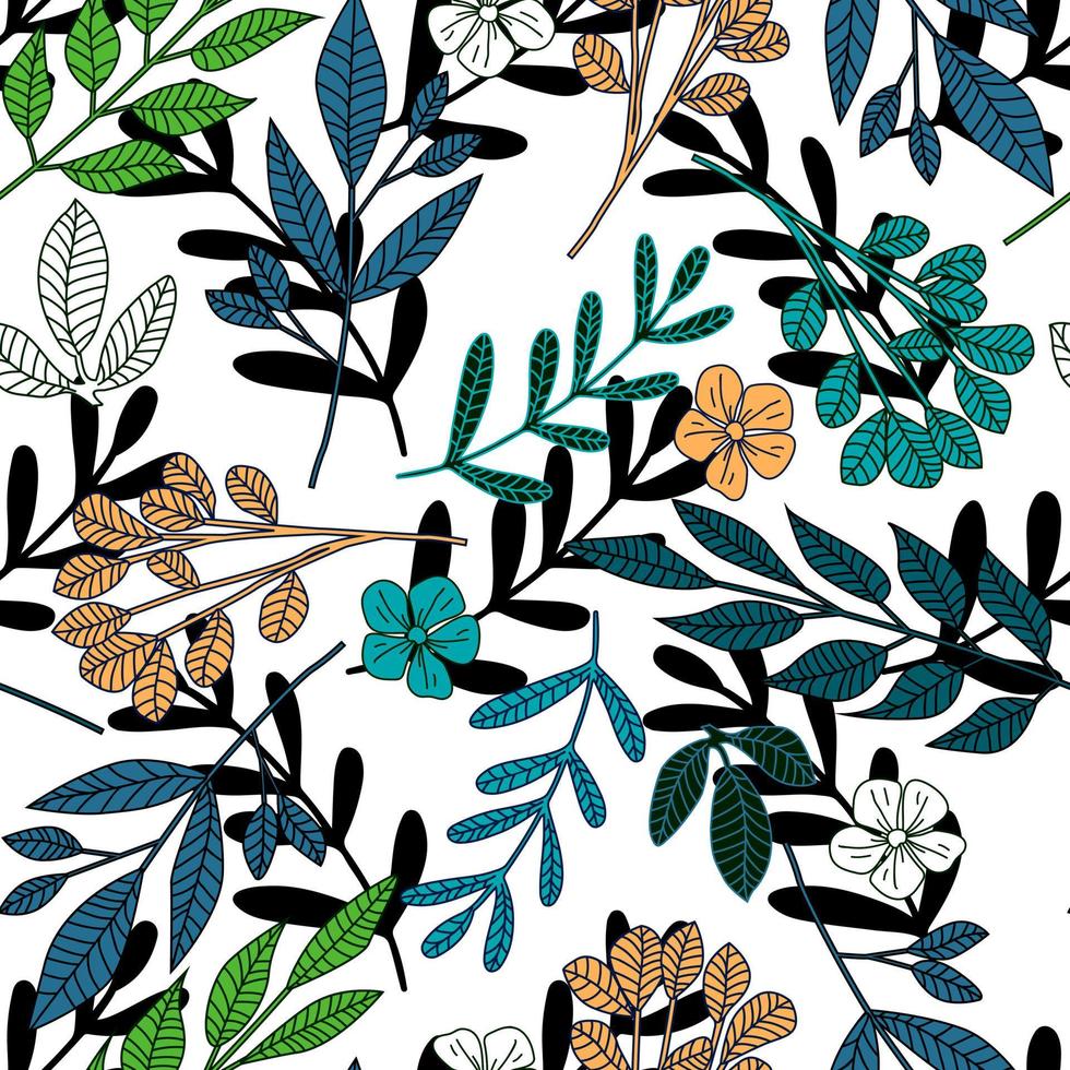 Folk floral endless wallpaper. Modern leaves and little flowers seamless pattern vector