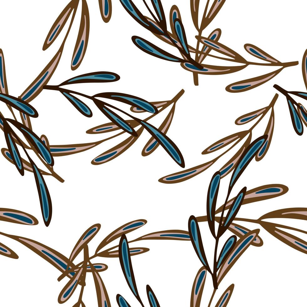 Organic seamless pattern with random outline floral branches ornament. White background. vector