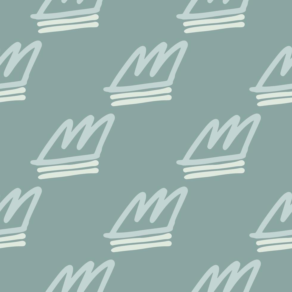 Crown silhouettes soft pastel seamless pattern. Light pale blue palette. Simple hand drawn backdrop. vector