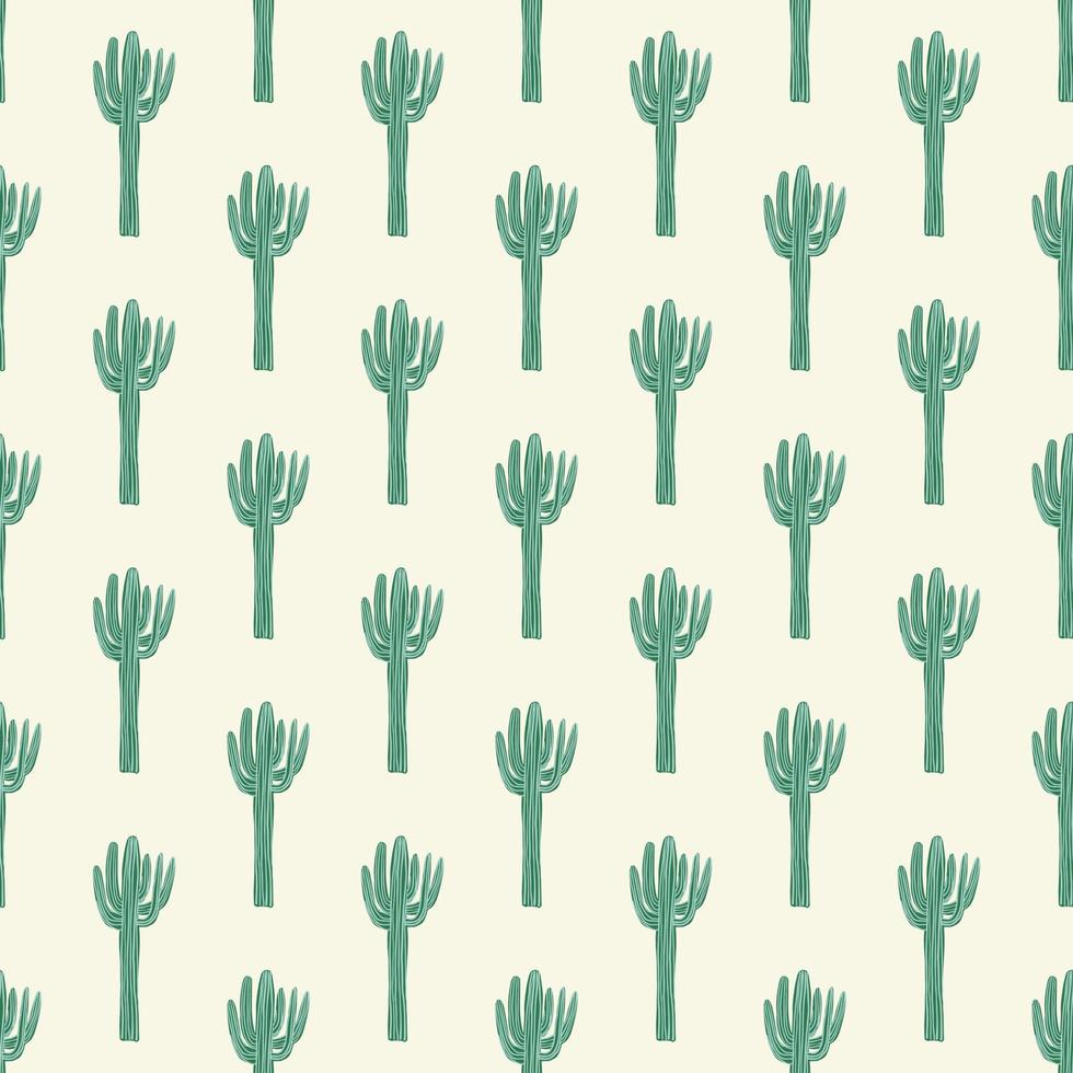 Geometric cactus seamless pattern. Cacti doodle wallpaper. vector