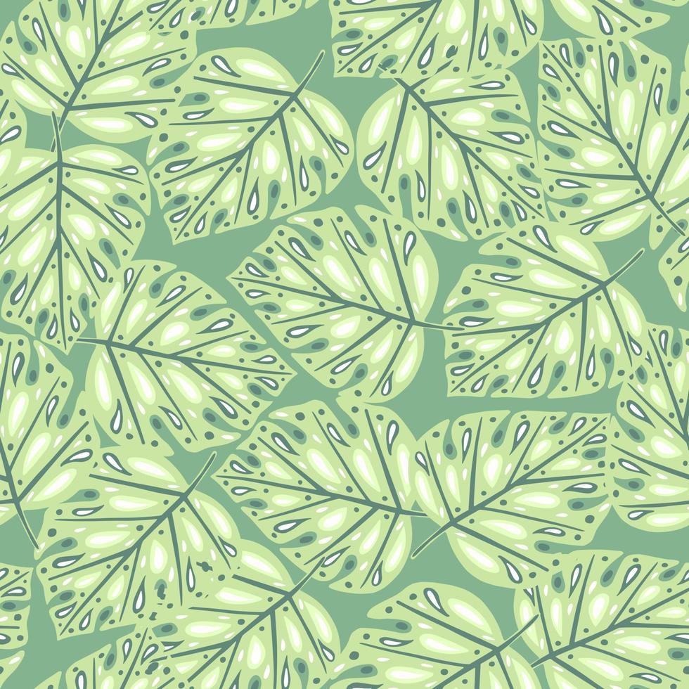 patrón sin fisuras de la selva botánica en colores verde pastel con elementos de hoja de monstera. exótico telón de fondo simple. vector