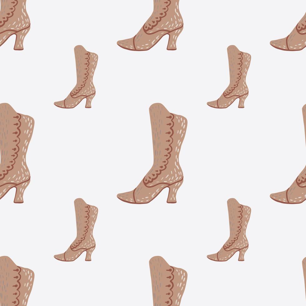 Minimalistic seamless fashion pattern with beige boots silhouettes. Light background. vector