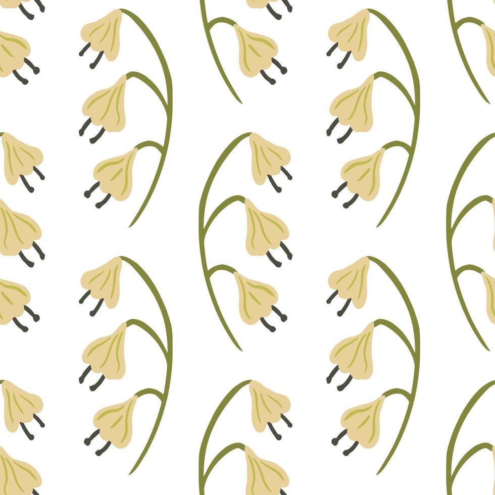 Isolated seamless pattern with beige colored bell flowers shapes. White background. Simple design. vector