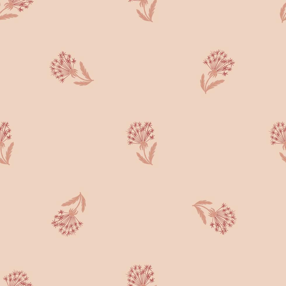 Minimalistic seamless pattern with meadow dandelion ornament. Pink pastel palette floral artwork. vector