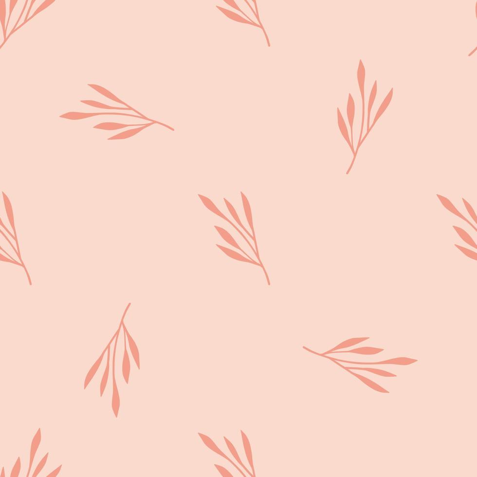 Minimalistic style seamless pattern with abstract leaf branches shapes. Pink light background. vector