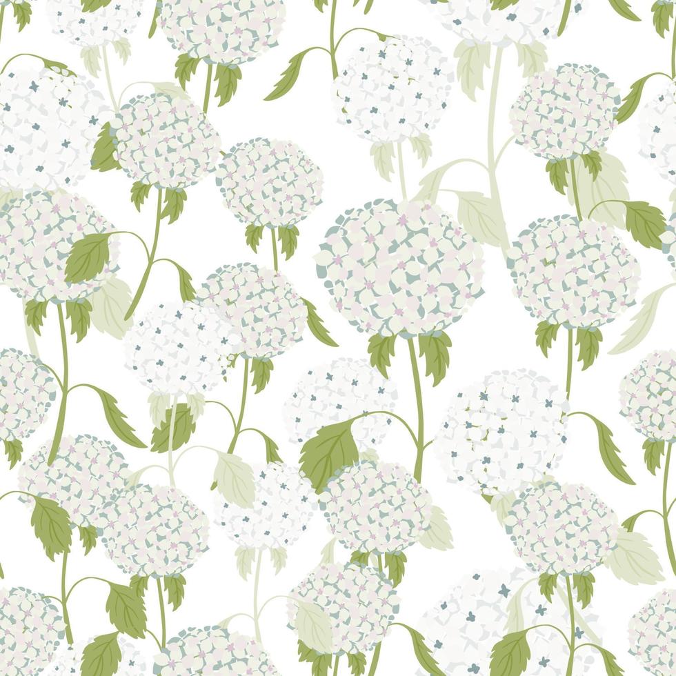 Isolated seamless pattern with light blue random hydrangea flowers elements. White background. vector