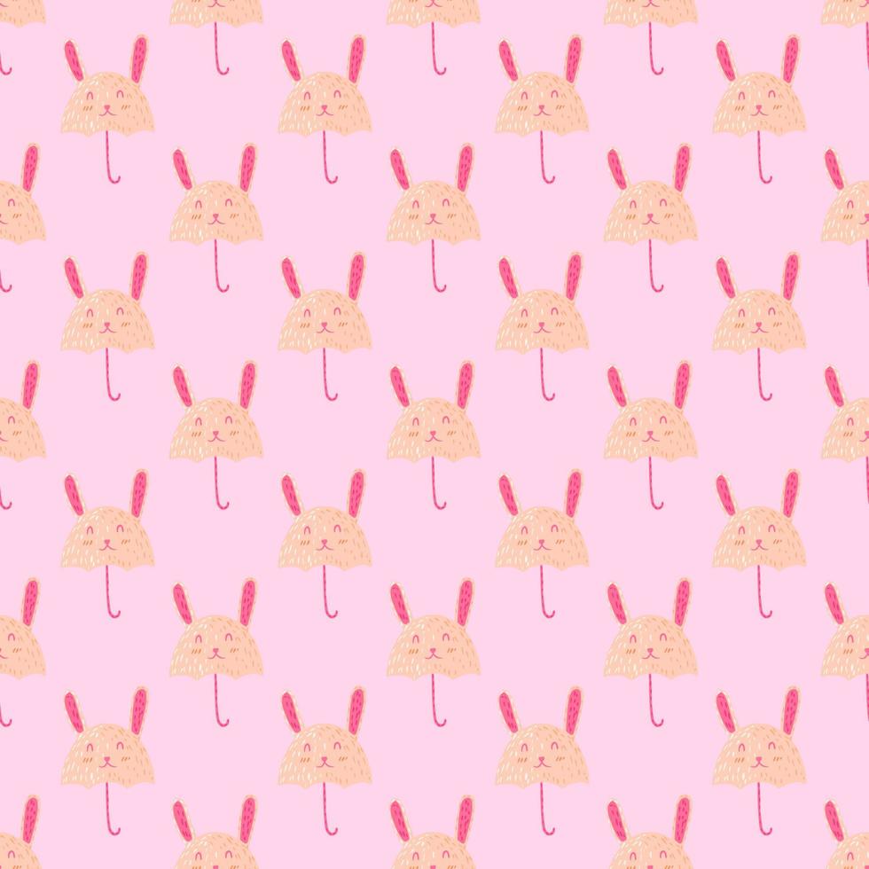 Umbrella bunny seamless pattern. Funny characters background. vector