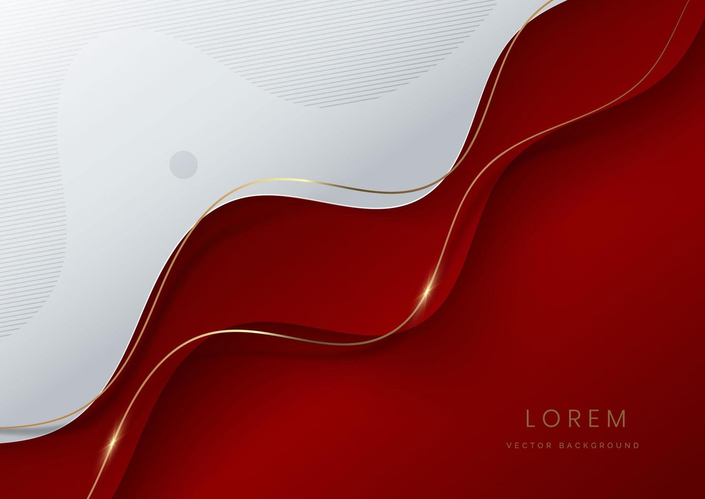 Abstract modern luxury white and red gradient fluid shape background with golden lines wave and copy space for  text. vector