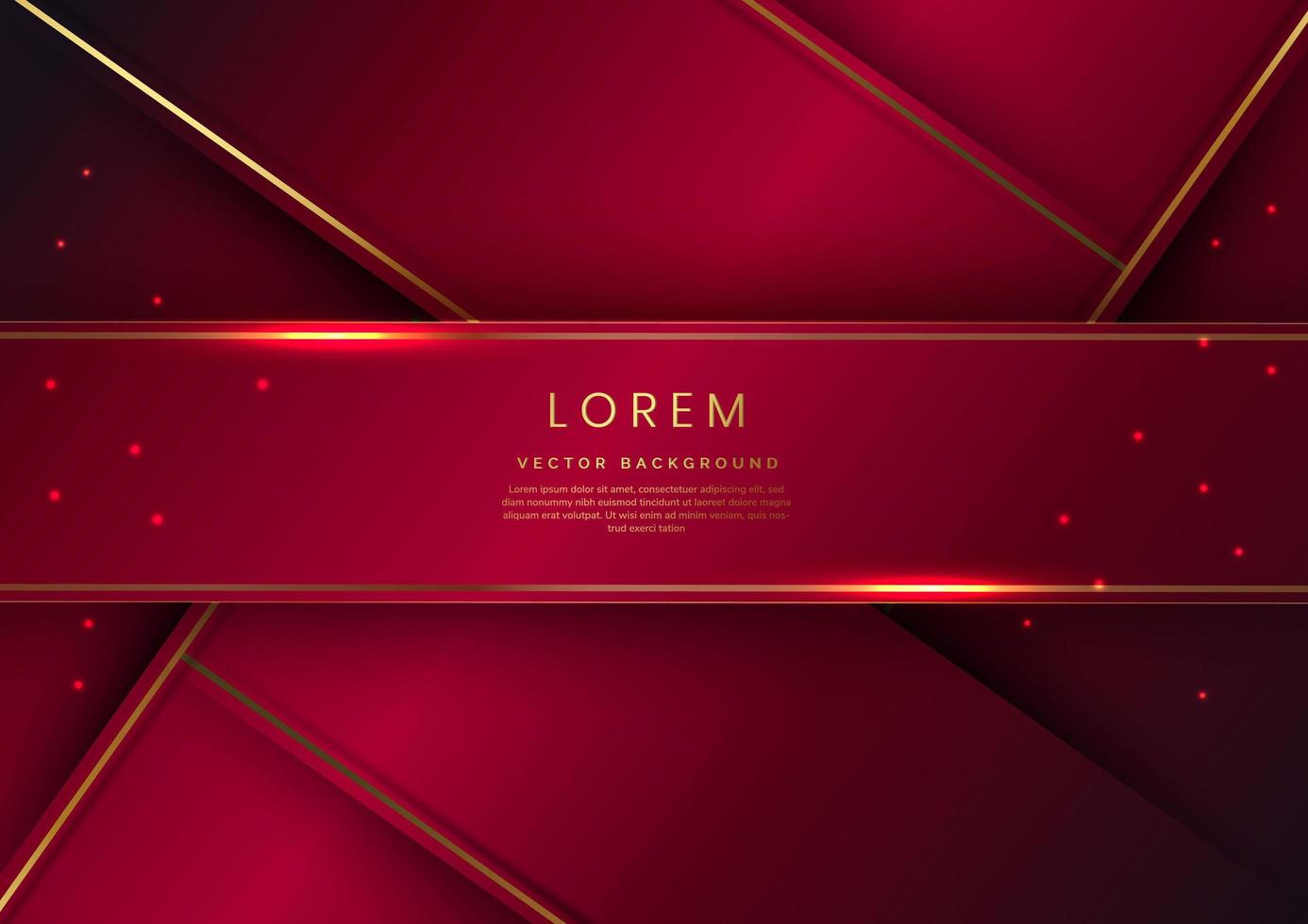 Abstract luxury red geometric diagonal overlay layer background with golden lines. vector