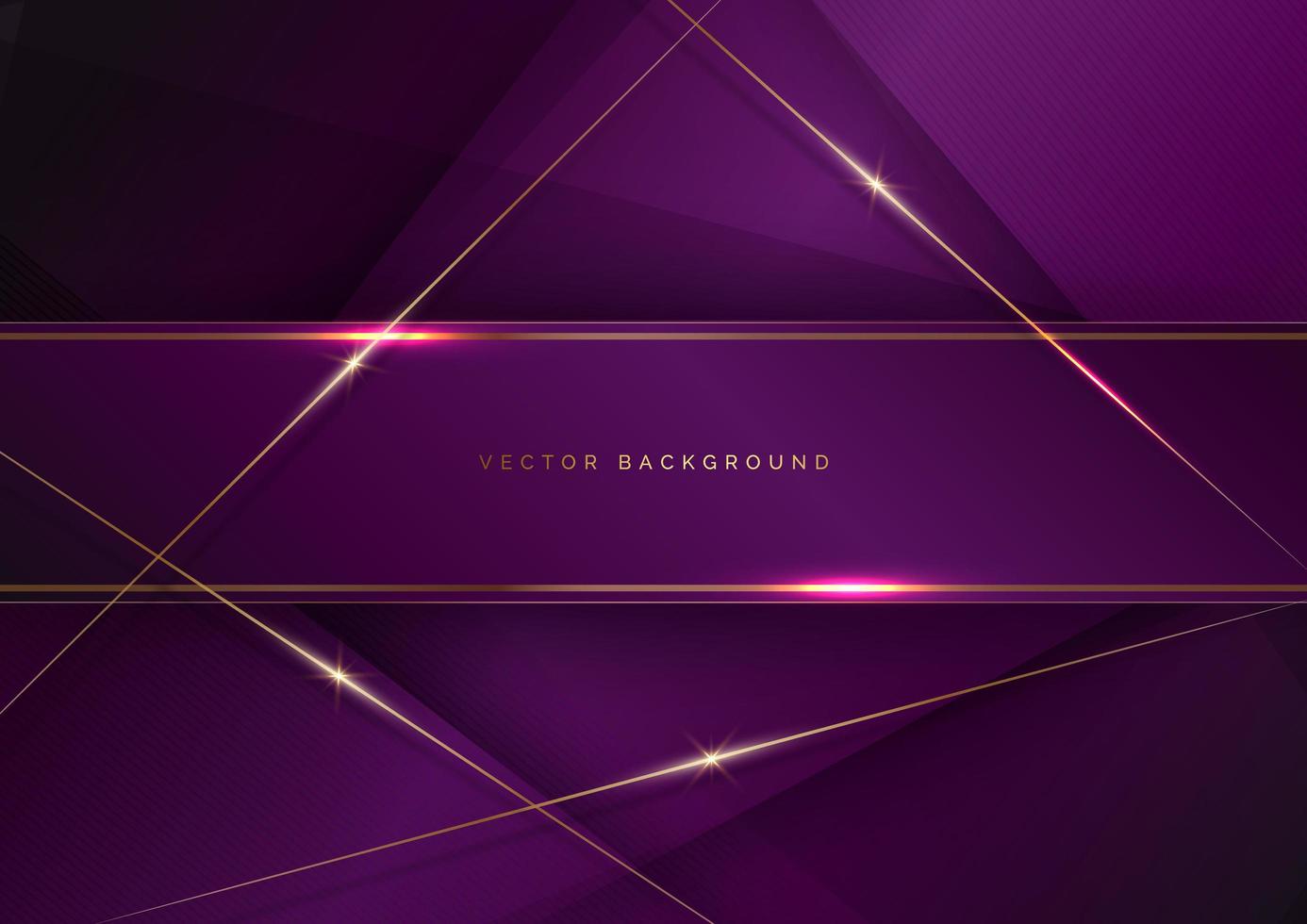 Fondo de capa de superposición diagonal geométrica violeta de lujo abstracto con líneas doradas. vector