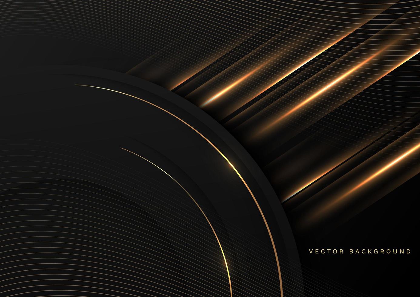 círculos negros de borde dorado 3d de lujo con efecto de iluminación brillante sobre fondo negro. concepto premium de lujo. vector